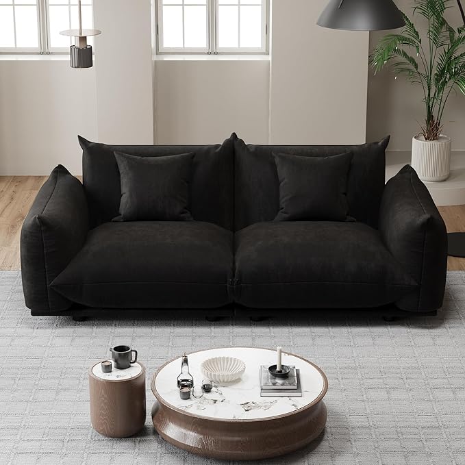 Modern Minimalist Chenille Modular Sectional Sofa, Oversized Couch and Loveseat Set with Thick Cushions, Upholstered Sofa for Small Spaces, Living Room, Bedroom, Office, Apartment(Black,75