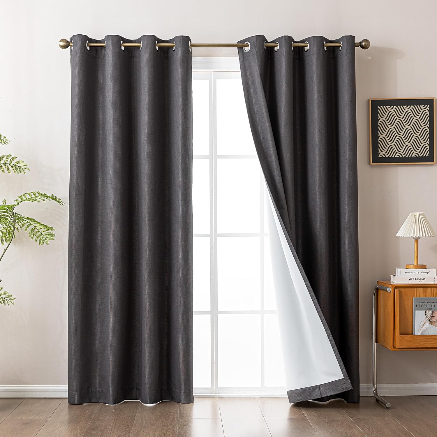 Blackout Curtains for Room Darkening Window Drapes with Rod Pocket 2 Panels Set-Dark Gray