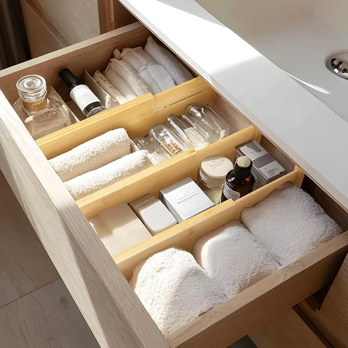 VaeFae 3 Pack Bamboo Drawer Dividers, 4