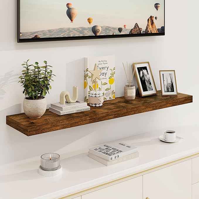 Fun Memories Floating Shelves, 8 Inch Deep Floating Shelves, Rustic Wood Fireplace Mantel 48 in Long, 48 x 8 Floating Wall Shelves for Living Room, Kitchen, Bedroom, Rustic Brown, 1 Pack