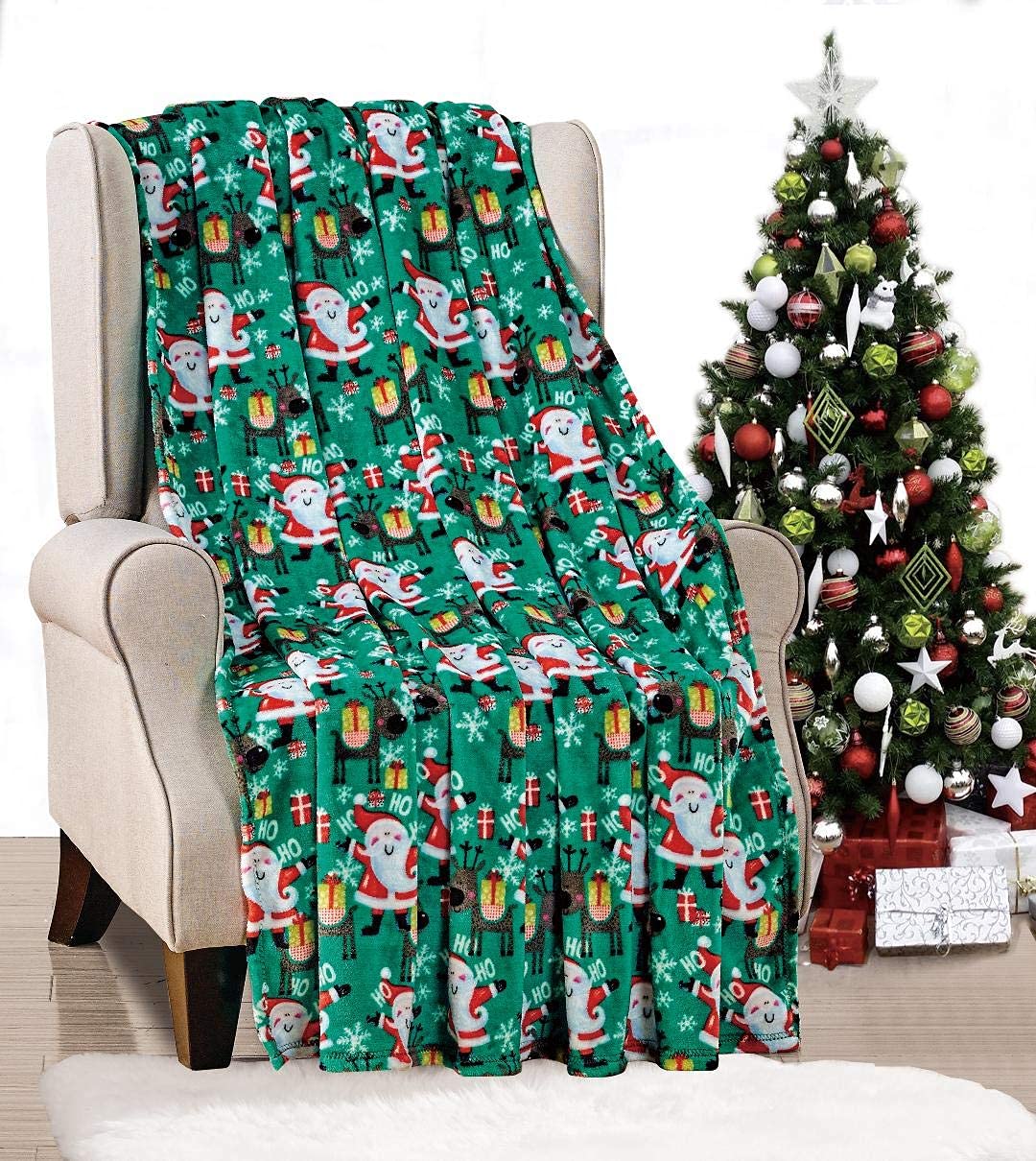 Decor & More Ho Ho Ho Merry Christmas Collection Microplush Holiday Throw Blanket (60" x 50") - Santa