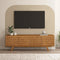 NTC Sapa Mid-Century Modern Solid Wood TV Stand 4-Door Media Console with Carved Geometric Fronts for TVs up to 75", Effortless Assembly, Teak Look
