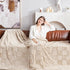 Cozy Bliss Tan Checkered Faux Rabbit Fur Throw Blanket, Soft Fuzzy Fluffy Minky Furry Blankets for Couch, Bed (50 * 60 Inches Beige)