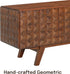 NTC Sapa Mid-Century Modern Solid Wood TV Stand 4-Door Media Console with Carved Geometric Fronts for TVs up to 75", Effortless Assembly, Dark Walnut