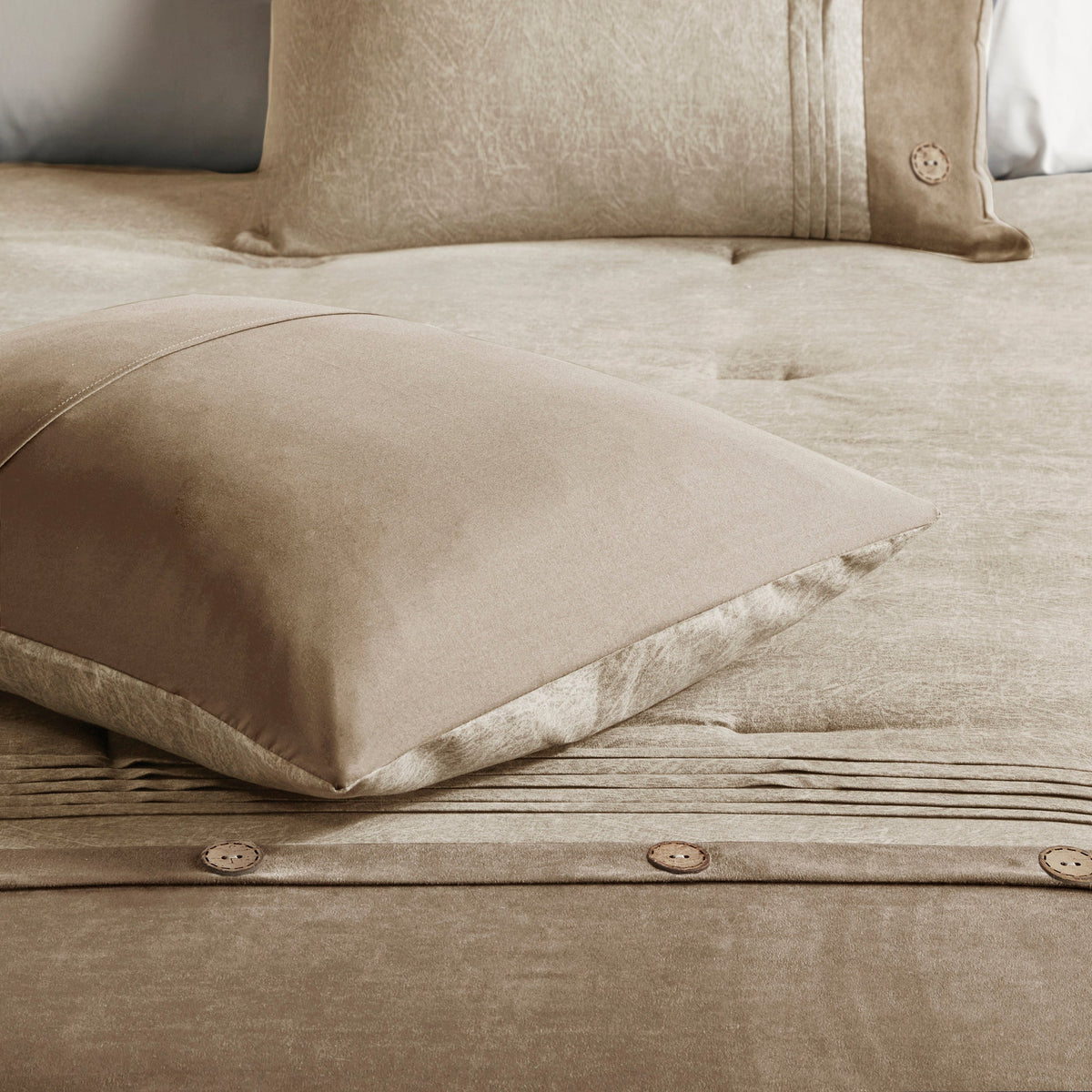 7 Piece Faux Suede Comforter Set Tan Queen