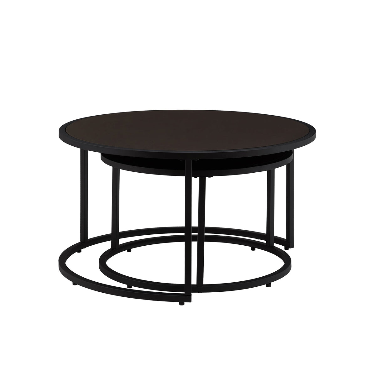 Modern Faux Leather Nesting Round Coffee Table Set - Dark Brown