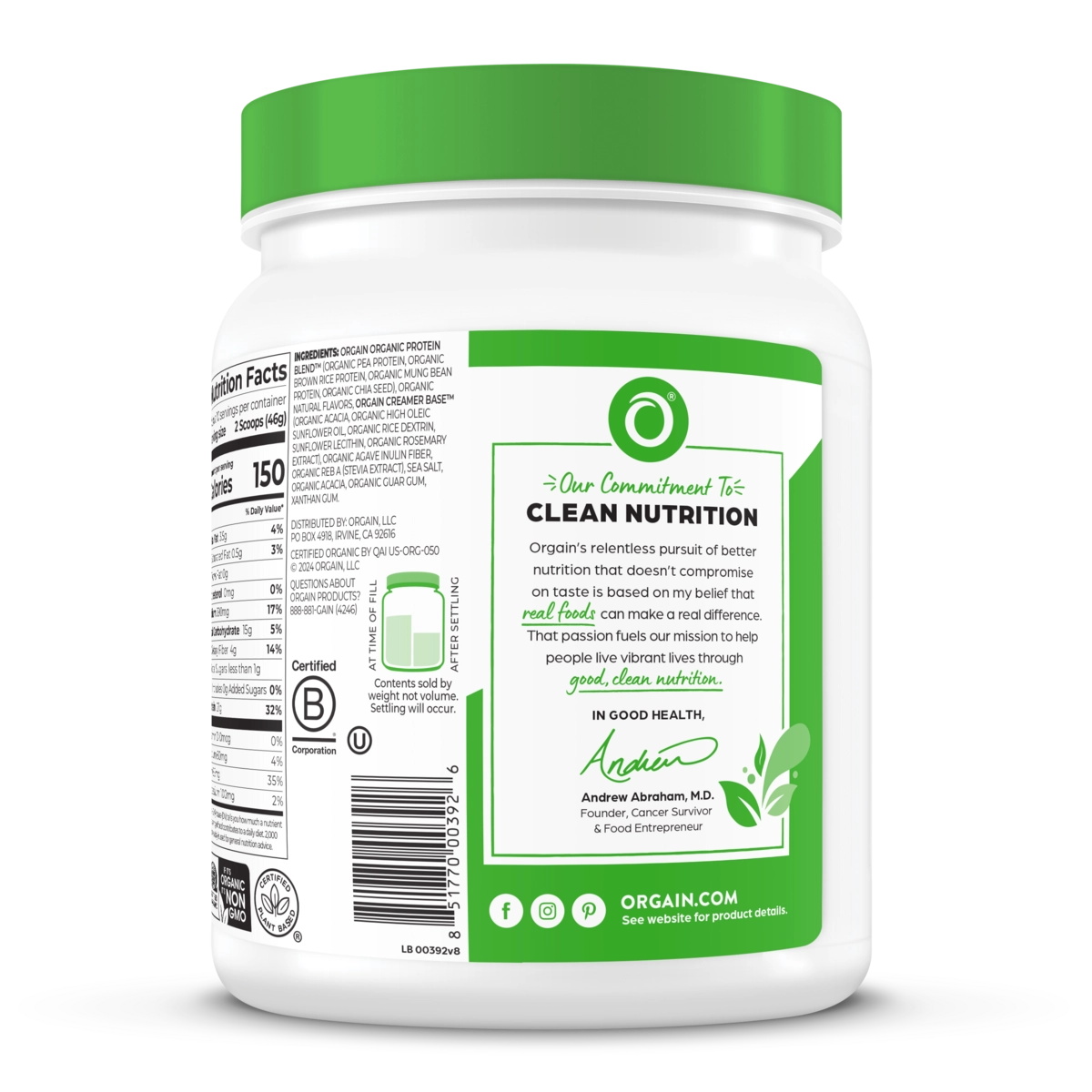 Orgain Organic Plant-Based Protein Powder - Sweet Vanilla Bean (2.03 Lbs)