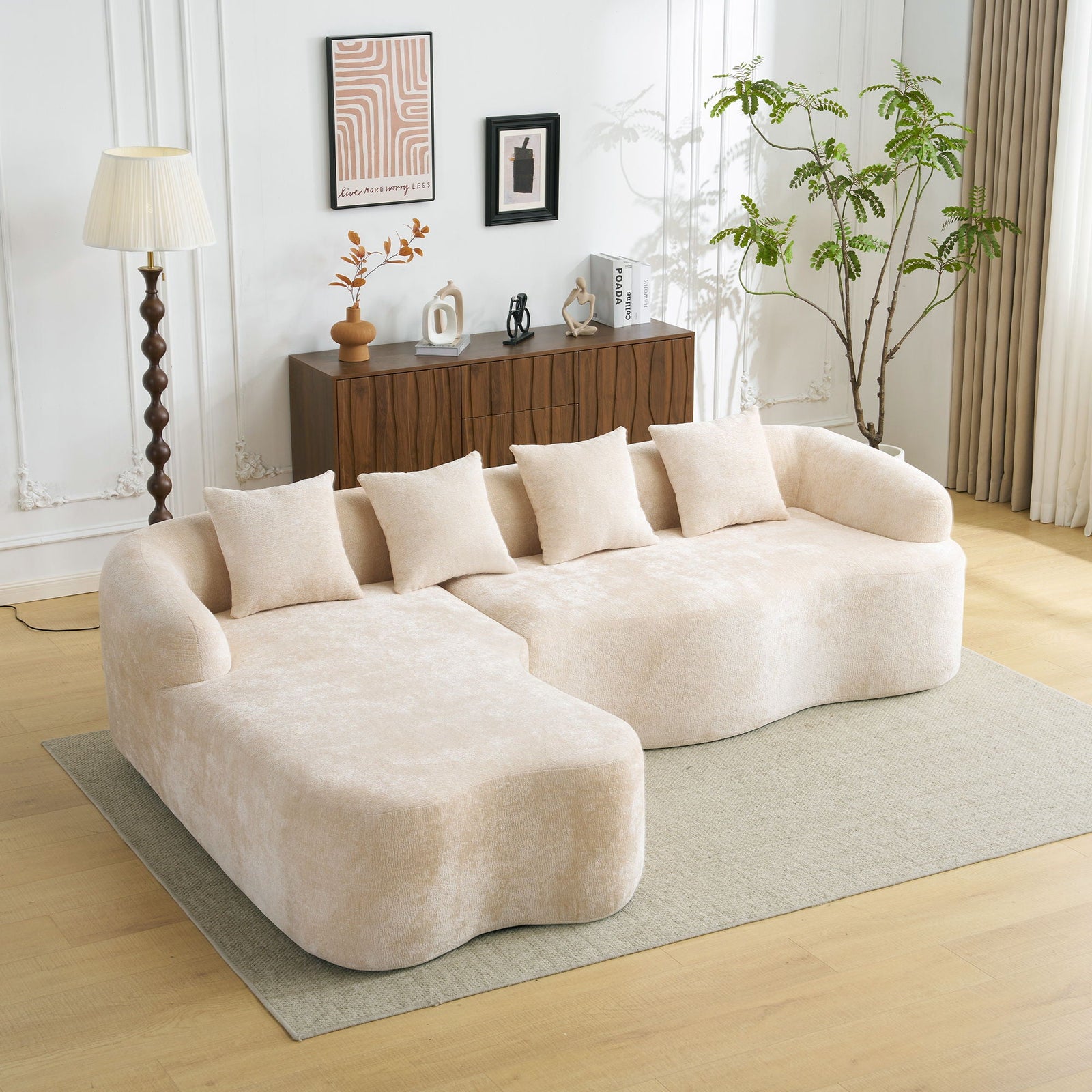 Modular L-Shape Sectional Sofa With Curved Chaise