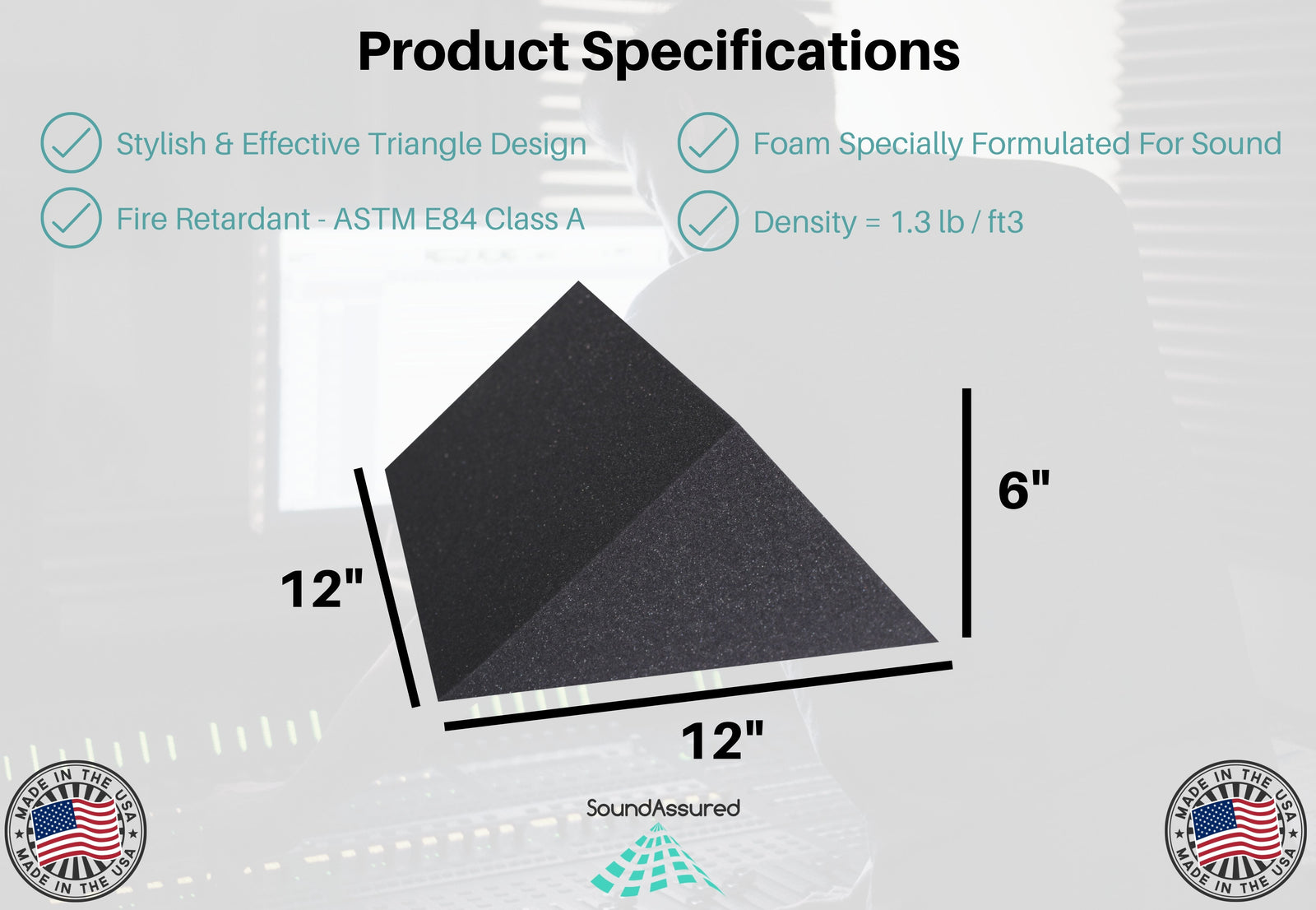 6 Inch Thick Triangle Shape Foam Panels - 12x12x6