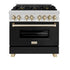 ZLINE 36" Autograph Dual Fuel Range, Black, Gold, RAZ-BLM-36-G
