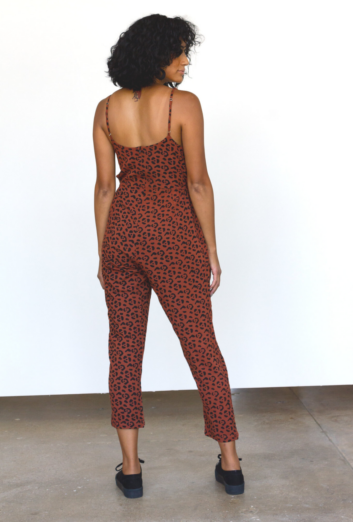 Leopard Strappy Jumpsuit in Sienna + Black