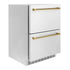 ZLINE 24" Touchstone 168 Can Outdoor-Rated Dual Refrigerator Drawer, Gold, RDSOZ-ST-24-G