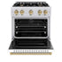 ZLINE 36" Dual Fuel Range, Gas Cooktop, Electric Convection Oven DuraSnow® Stainless Steel, White Matte Door Polished Gold CDRSZ-WM-36-G