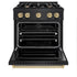 ZLINE 30" Dual Fuel Range, Gas Cooktop, Electric Convection Oven Black Stainless Steel, Champagne Bronze CDRBZ-30-CB