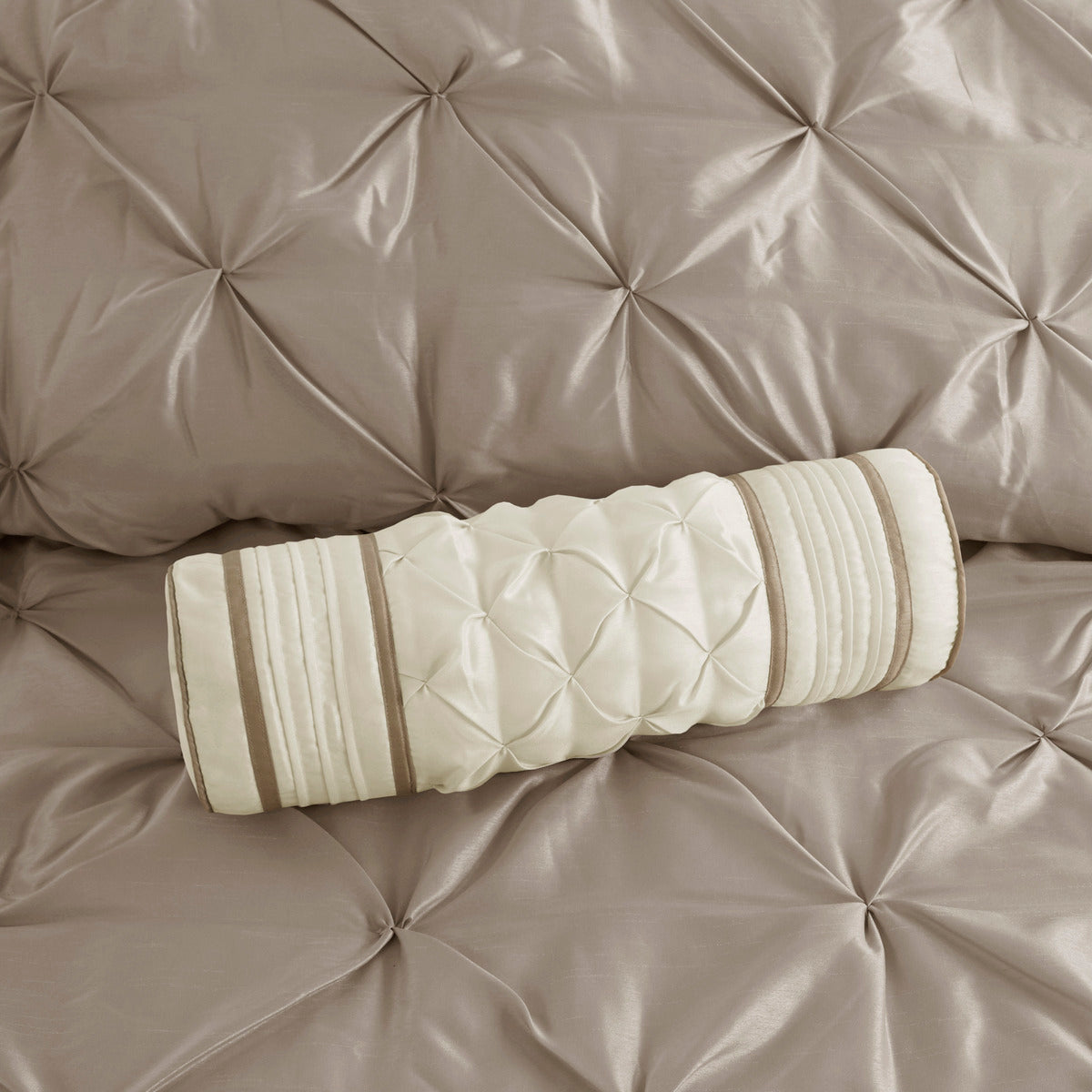 7 Piece Tufted Comforter Set Taupe King