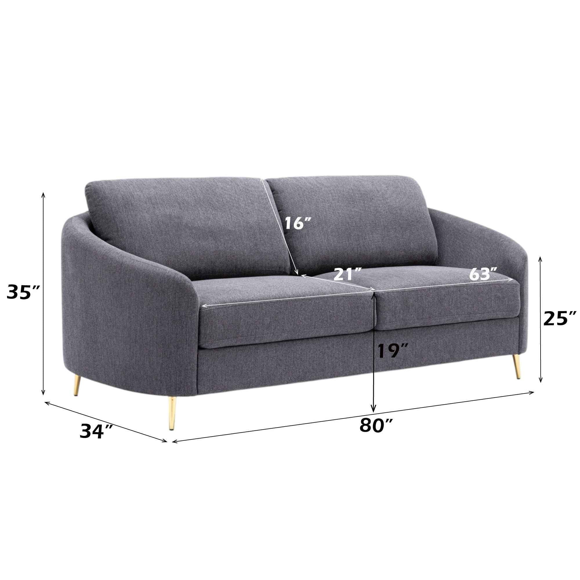 Yuina Linen Sofa with Chrome Legs - Dark Gray