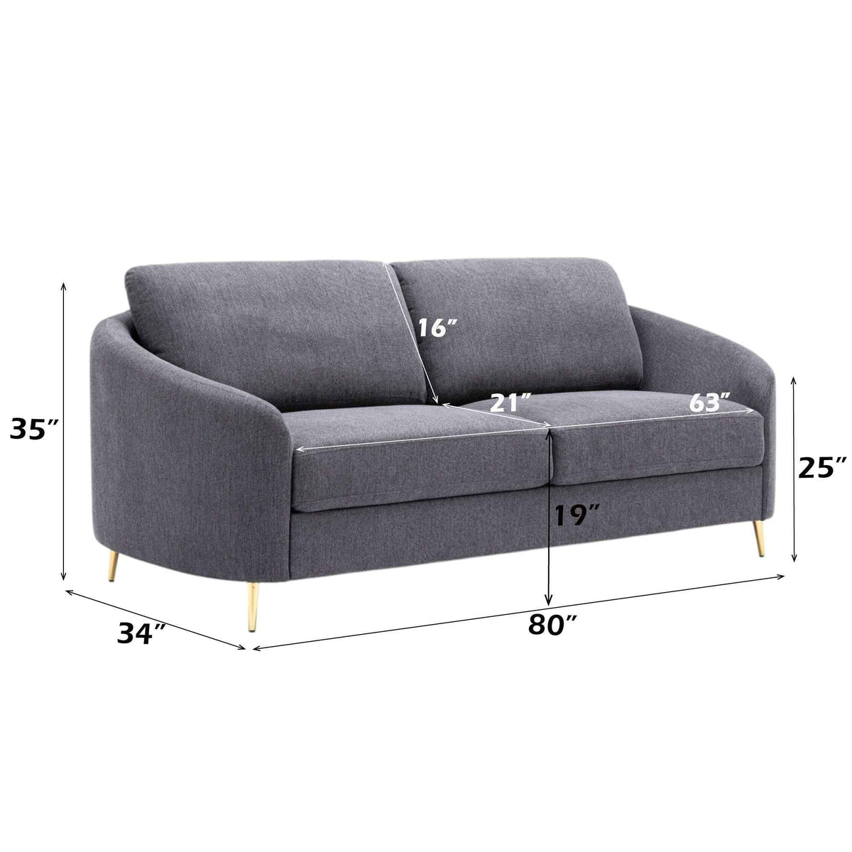 Yuina Linen Sofa with Chrome Legs - Dark Gray