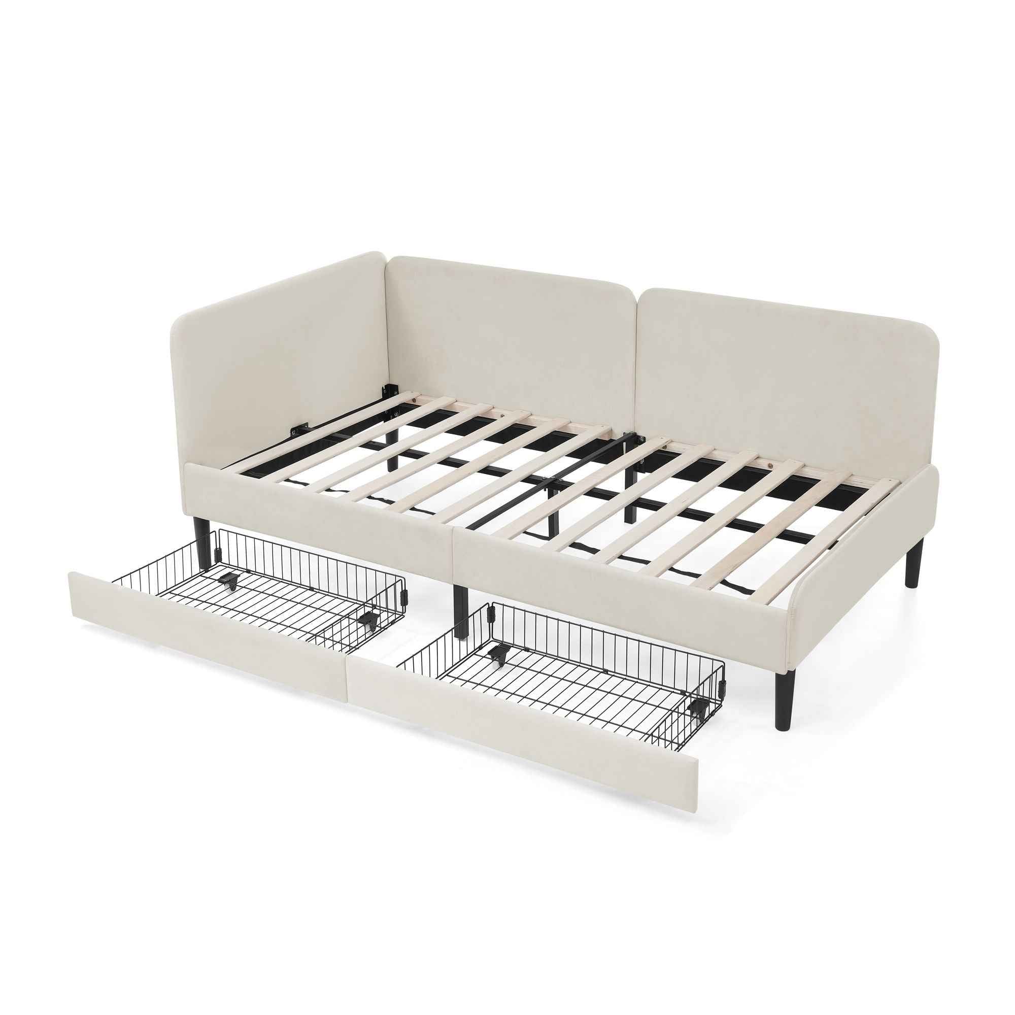 Upholstered Platform Bed Frame With 2 Storage Drawers And Adjustable Sofa Bed