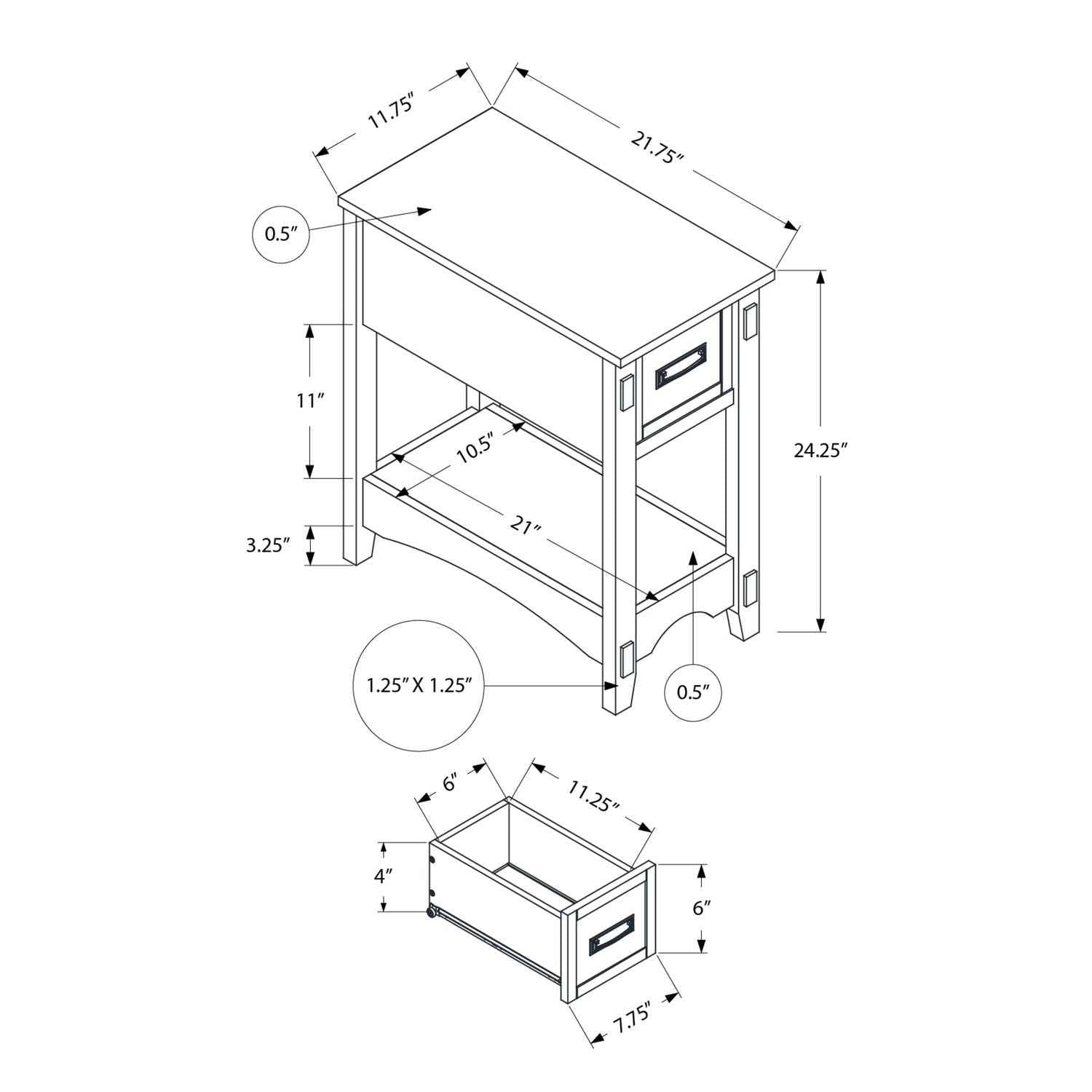 Accent End Table, 2 Tier, Narrow, Storage Drawer, Transitional - Walnut