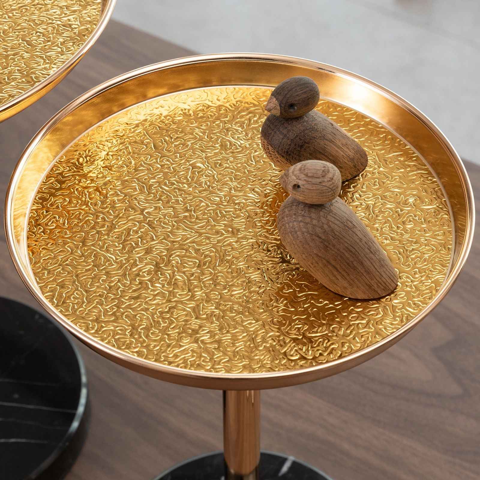 Adjustable Pedestal Side Table For Living Room - Gold / Black