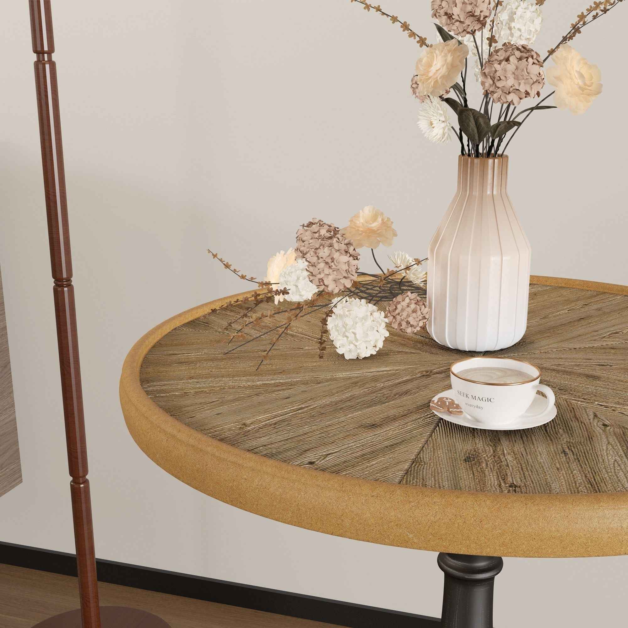 Round End Table With Pedestal Base - Natural Wood