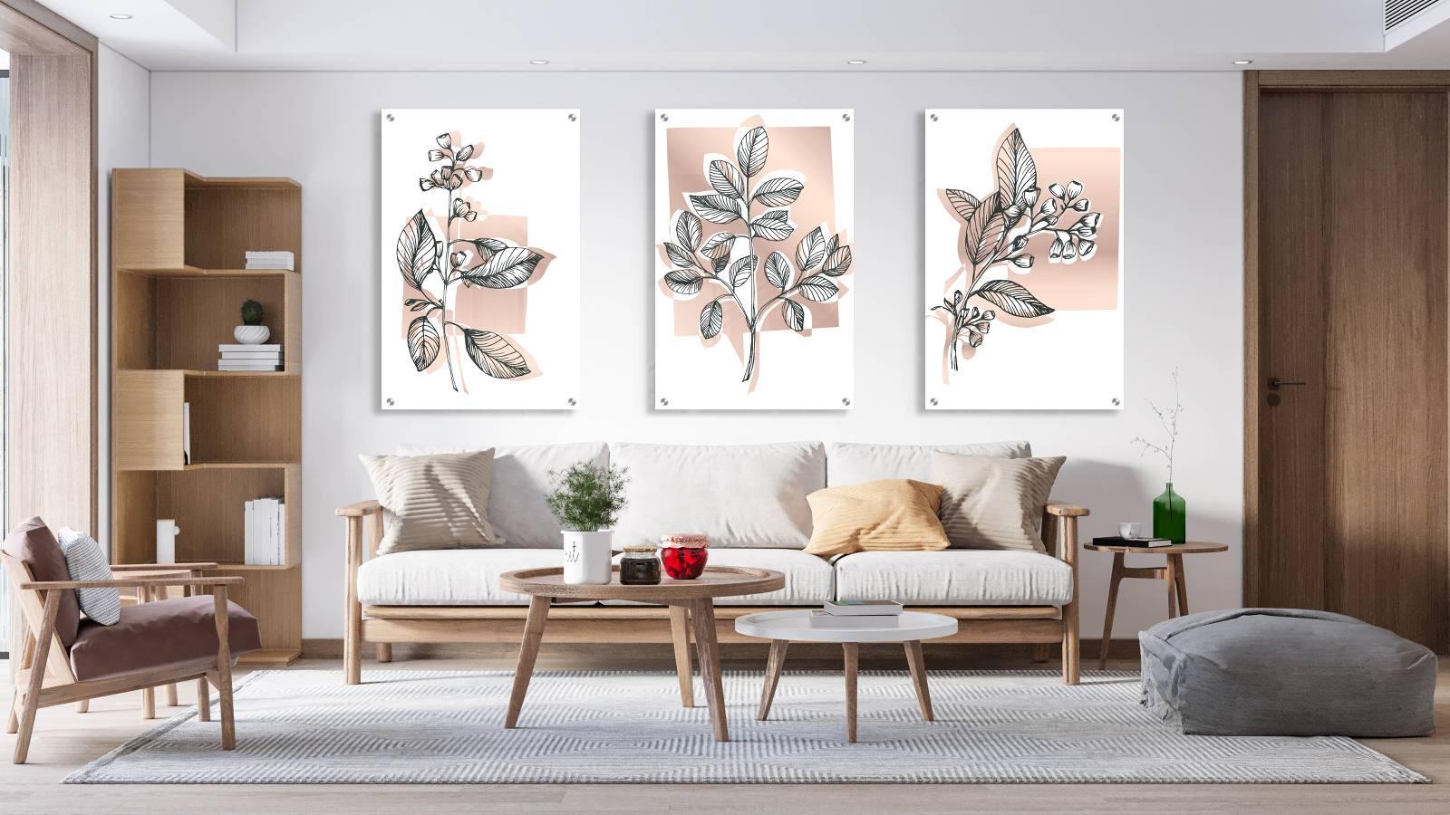 Foliage Pattern Set of 3 Prints Modern Wall Art Modern Artwork