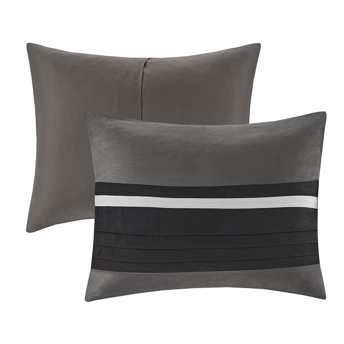 7 Pc Pieced Faux Suede Comforter Set in Black for Queen Beds