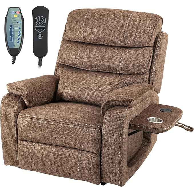 Power Lift Recliner Chair for Adults Elderly Lay Flat Velvet Recliners with Massage Heating, Extended Footrest, Wireless Charging Device, USB Ports, Cup Holder, Lumbar Pillow