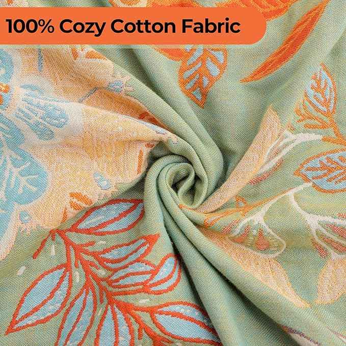 Boho Fall Throw Blanket for Bed，100% Ultra Cotton Soft Breathable Bed Throw Floral Printed Farmhouse Decor Rustic Bed Throws for Couch Sofa Quilt 90" x 98"-Orange& Sage Green
