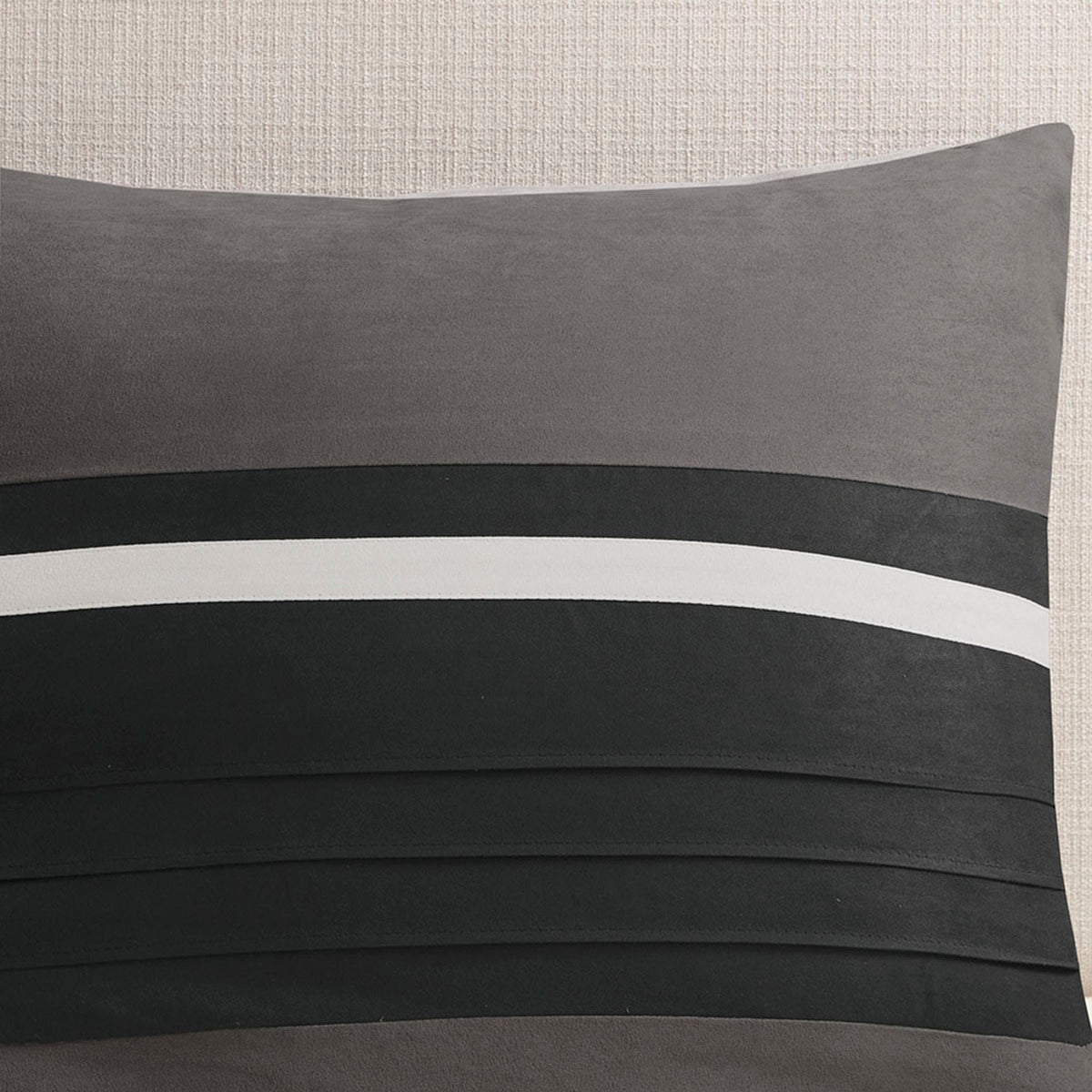 7 Pc Pieced Faux Suede Comforter Set in Black for Queen Beds