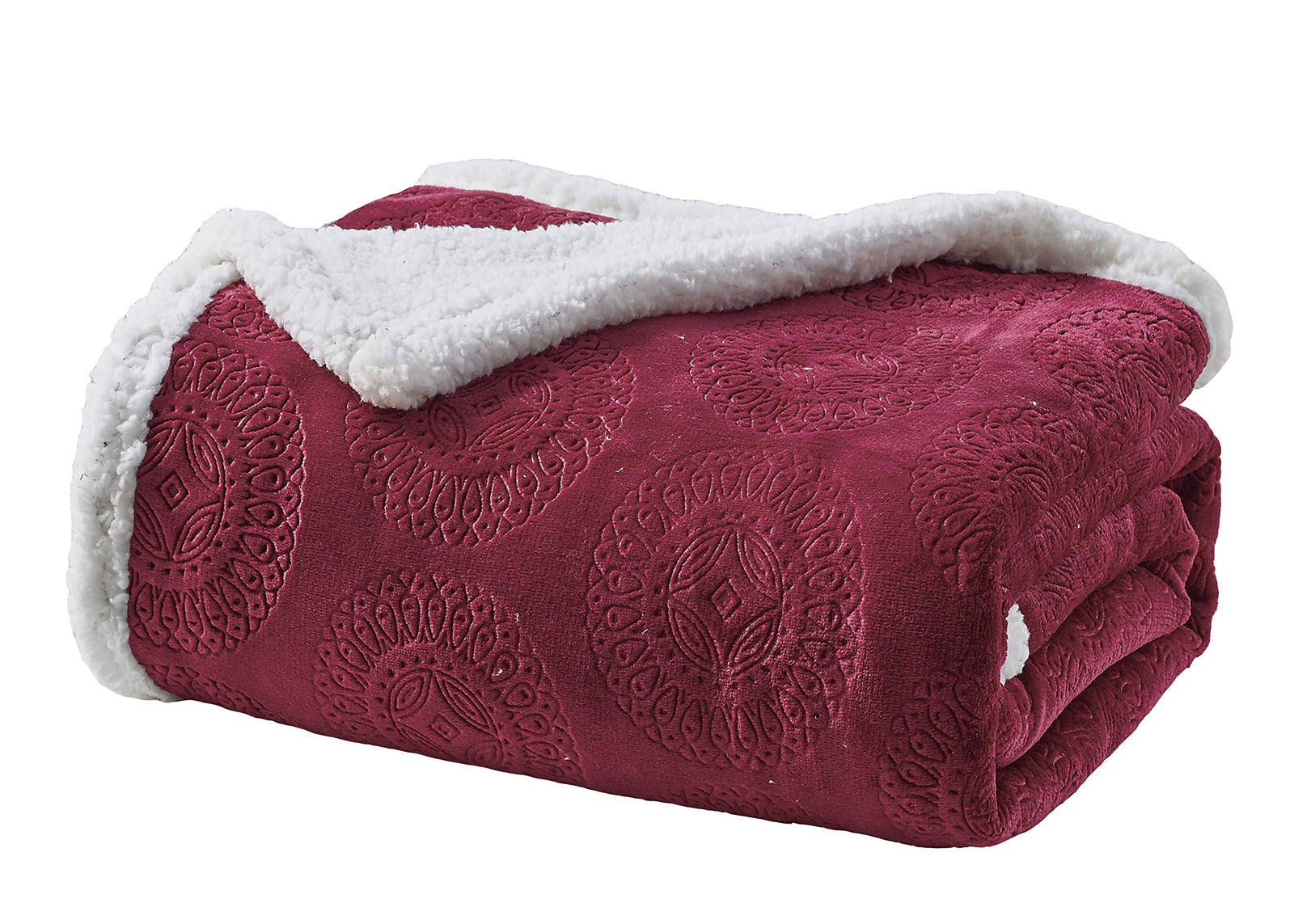 Decor & More Bon Iver Collection Extra Soft Mandala Embossed Microplush Throw Blanket with Sherpa Backing (50