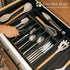 Premium Silverware, Flatware and Utensil Organizer for Kitchen Drawers, Food-Safe Contract Grade, Expandable from 18 to 33 In, Black Bamboo