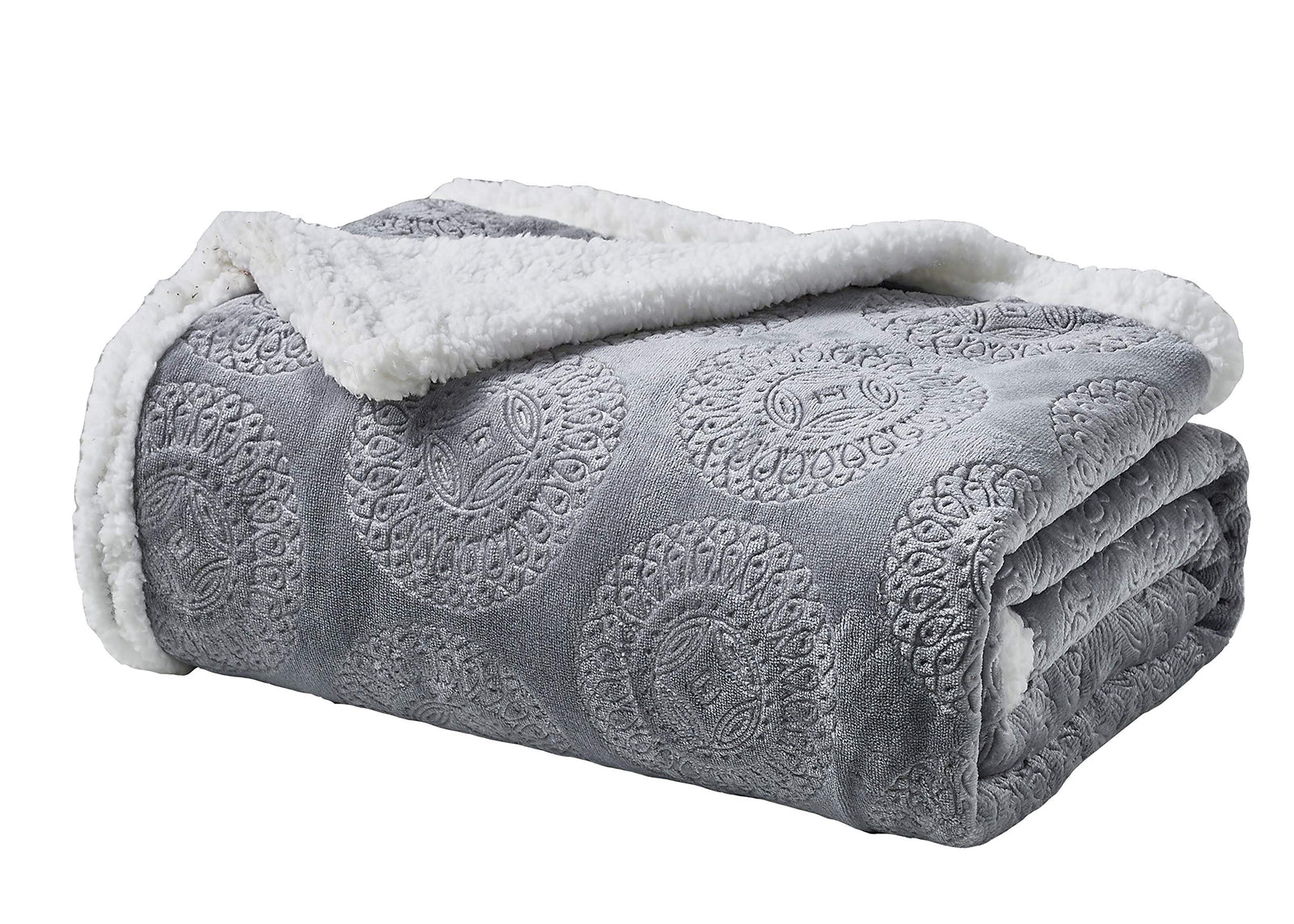 Decor & More Bon Iver Collection Extra Soft Mandala Embossed Microplush Throw Blanket with Sherpa Backing (50