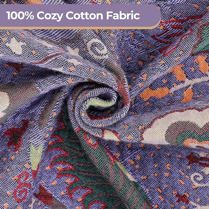 Boho Fall Throw Blanket for Bed Purple Flowers，100% Ultra Cotton Soft Breathable Bed Throw Floral Printed Farmhouse Decor Rustic Bed Throws for Couch Sofa Quilt 80