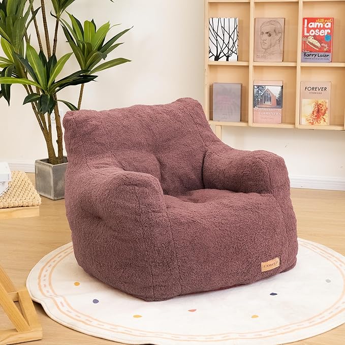 Bean Bag Chair with Filler, Bean Bag Sofa with Tufted Soft Stuffed Filling, Fluffy and Lazy Sofa, Comfy Cozy BeanBag Chairs with Memory Foam for Dorm, Apartment, Living Room (Red)