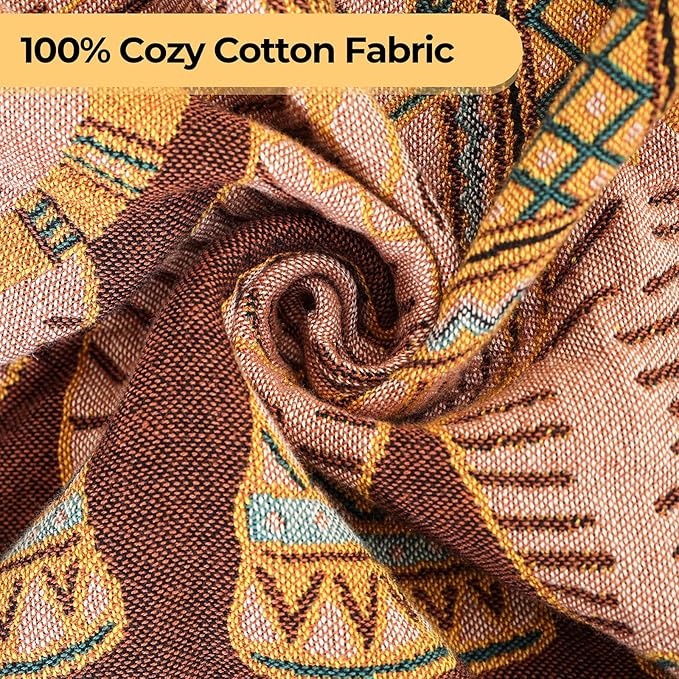 Boho Throw Blanket for Bed with Tassels,100% Cotton Ultra Soft and Cozy Large Blanket Elephant Printed Farmhouse Decor Bed Blankets,80