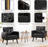 Yaheetech Mid-Century Accent Chairs, PU Leather Modern Upholstered Living Room Chair, Cozy Armchair Button Tufted Back and Wood Legs for Bedroom/Office/Cafe Black