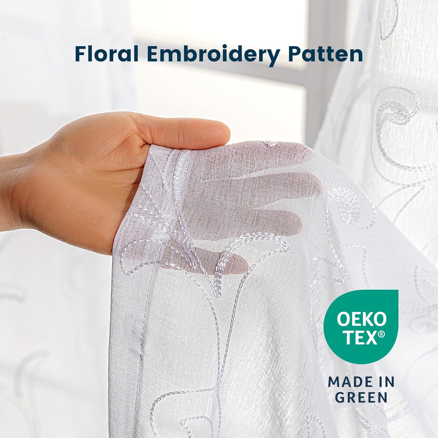 White Leaf Sheer Curtains for Living Room/Bedroom