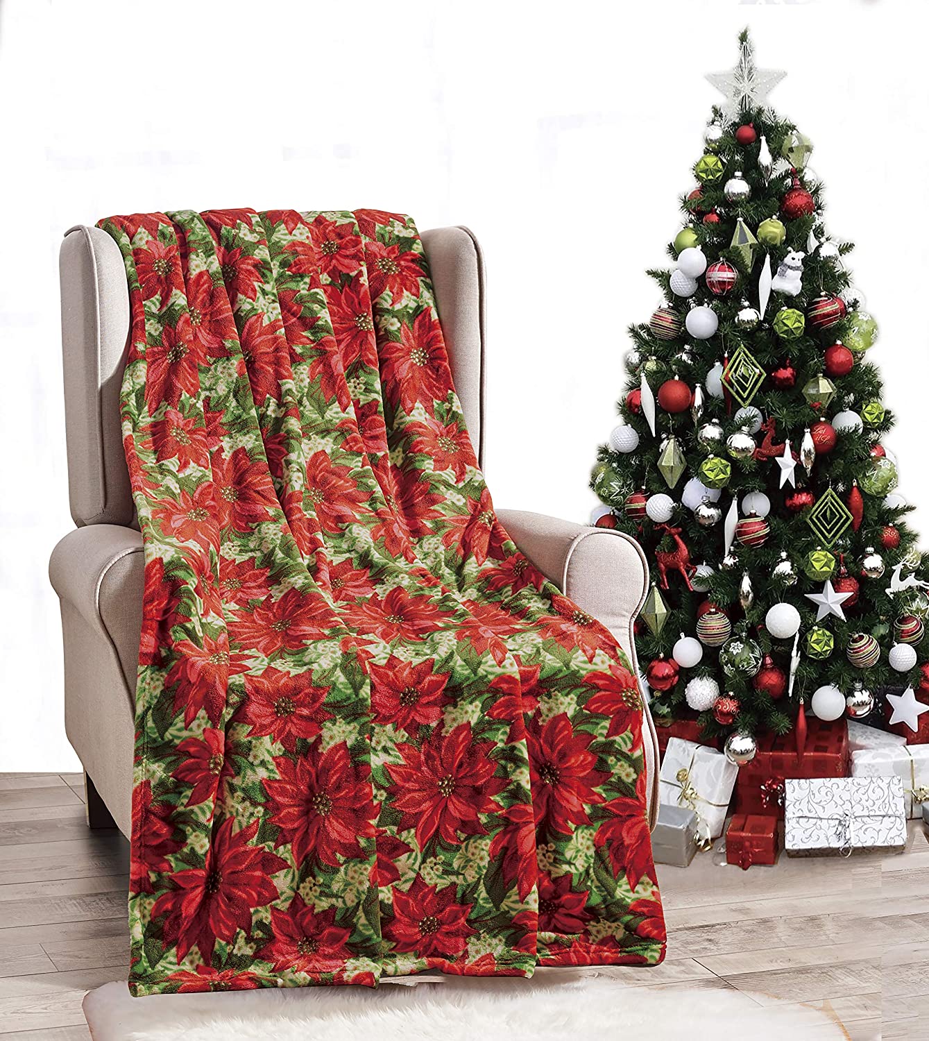 Decor & More Home Essentials Christmas Throw (50" x 60") - Poinsettia