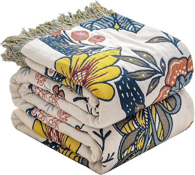 Boho Cotton Throw Blanket - Ultra-Soft Rustic Quilt for Bed, Home Decor & Travel - Large 60