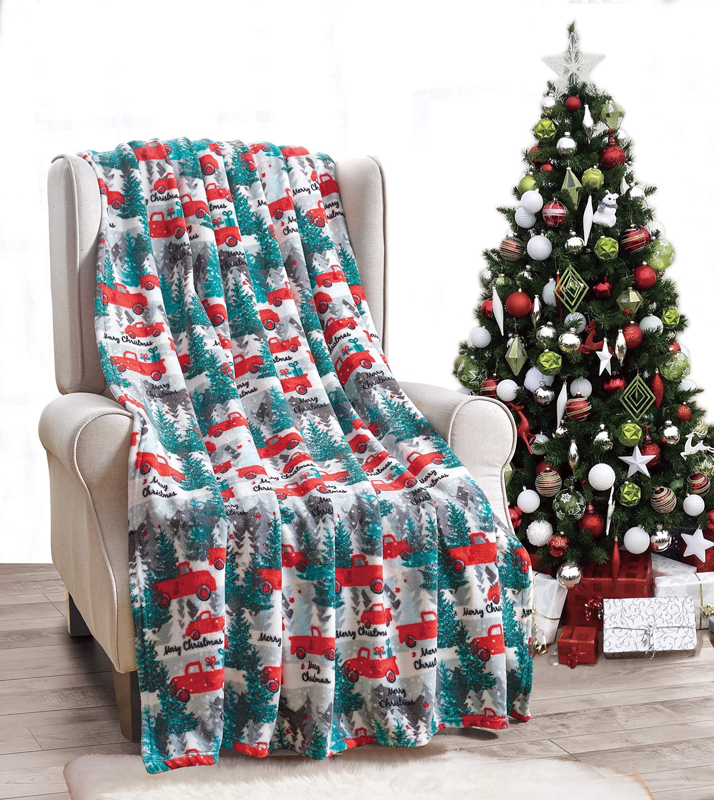 Decor & More Festive Holiday Microplush Throw Blanket (50" x 60") - Forest Friends