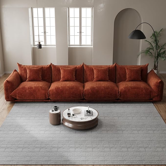 smilesun Modern Minimalist Chenille Modular Sectional Sofa, Oversized Couch and Loveseat Set with Thick Cushions, Upholstered Sofa for Living Room, Bedroom, Office, Apartment(Orange,136