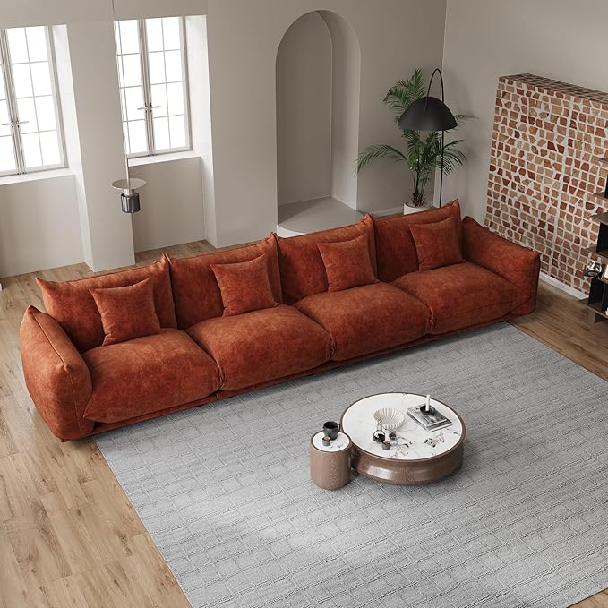 smilesun Modern Minimalist Chenille Modular Sectional Sofa, Oversized Couch and Loveseat Set with Thick Cushions, Upholstered Sofa for Living Room, Bedroom, Office, Apartment(Orange,136