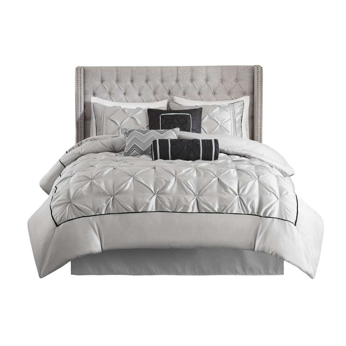 7 Piece Tufted Comforter Set Grey Full