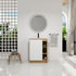 Freestanding Bathroom Vanity With Thin Rim Sink, Single Door With 4 Tier Open Shelves - Light Oak / White