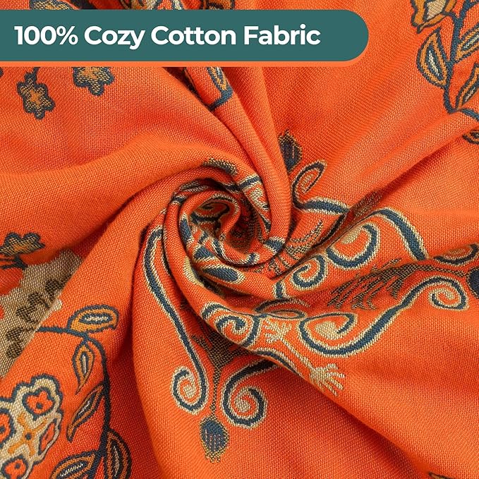 Fall Throw Blanket for Couch Bed Chair,100% Cotton Soft Lightweight Blanket Rustic Quilt -Orange Floral Printed Farmhouse Decor Bed All Season Blankets,60