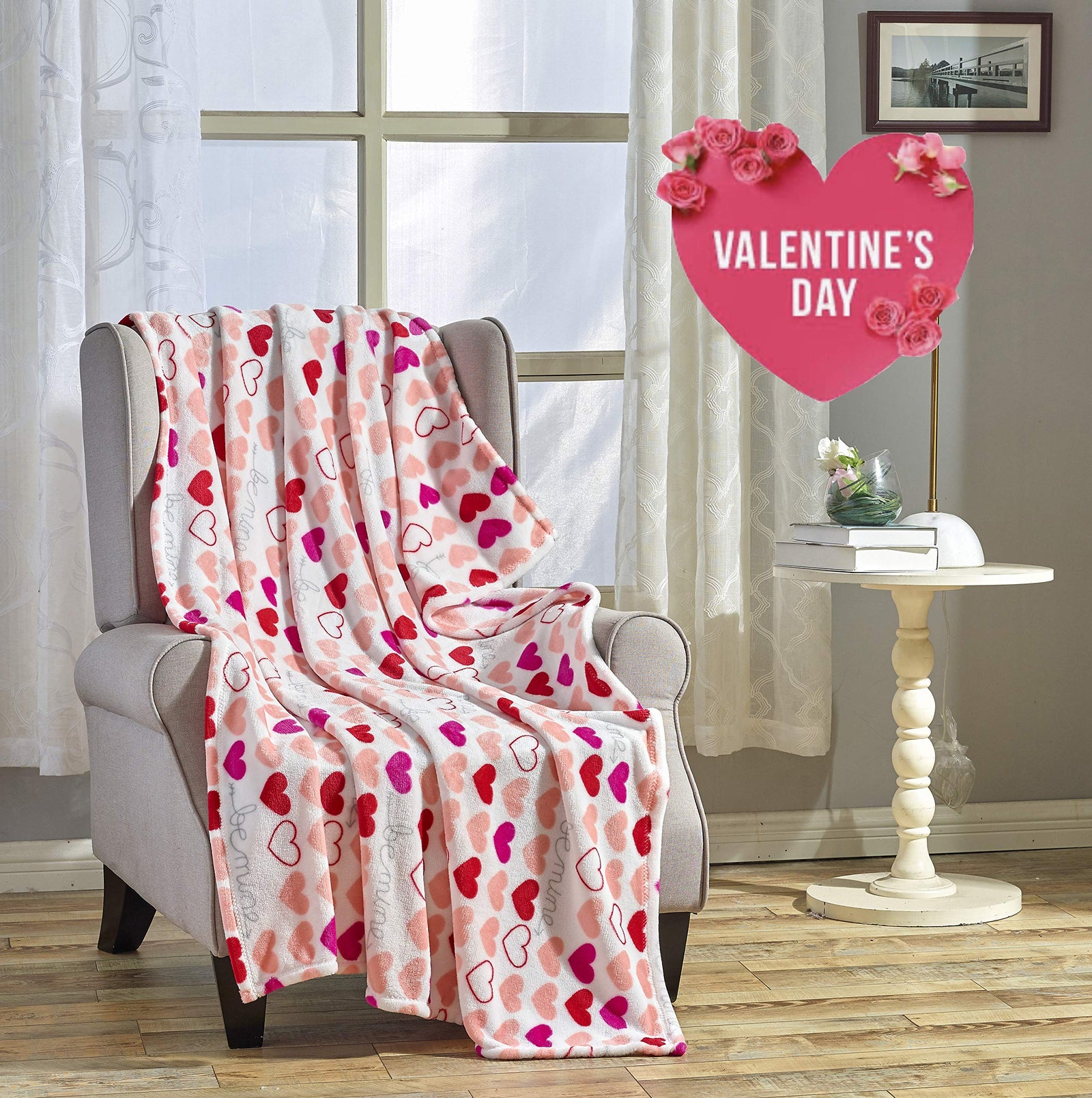 Decor & More Amor Eterno Be Mine Love Collection Valentine's Day Heart Ultra Plush Throw Blanket (50