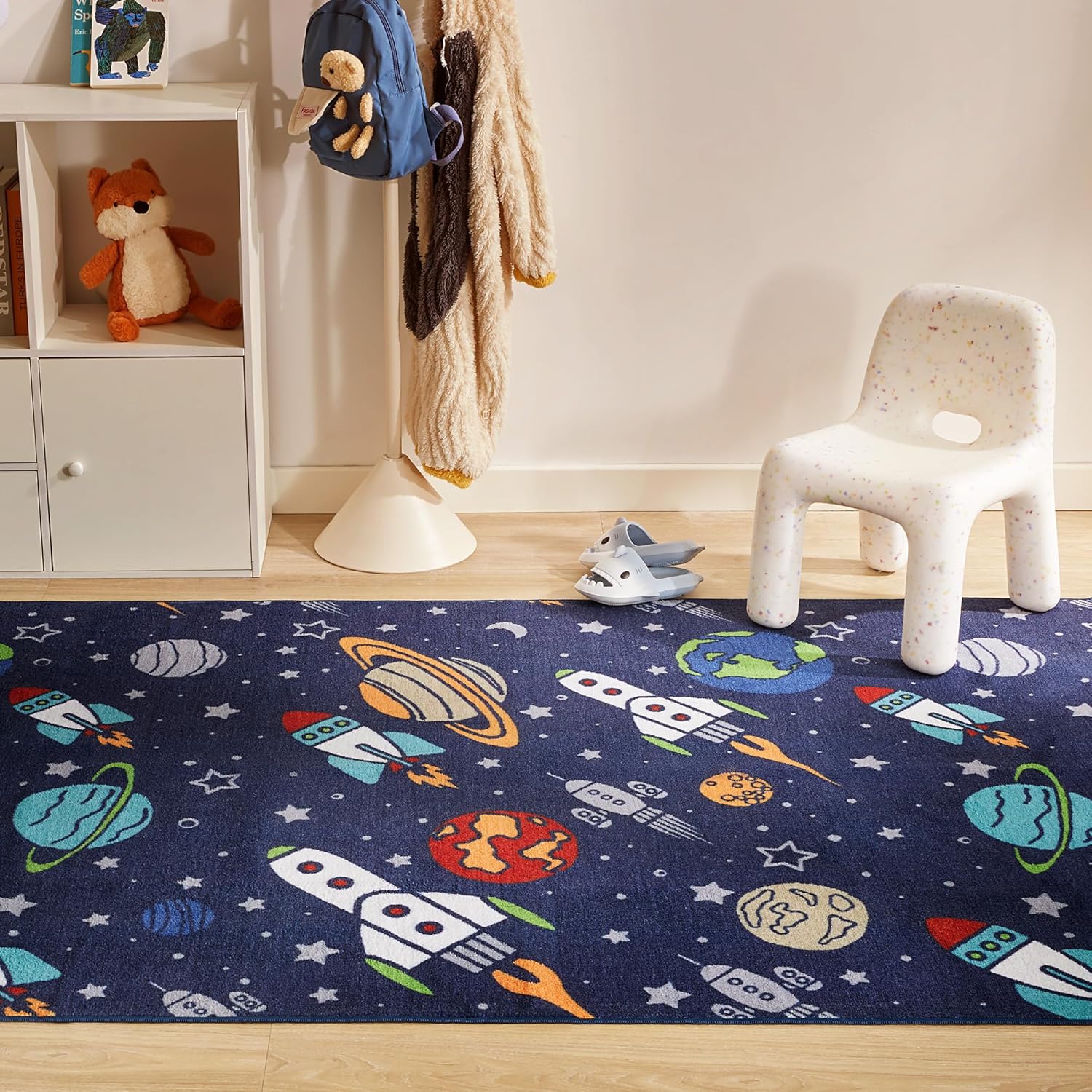 Kids Rugs for Playroom, Non Slip Area Rugs for Bedroom - Rocket Galaxy