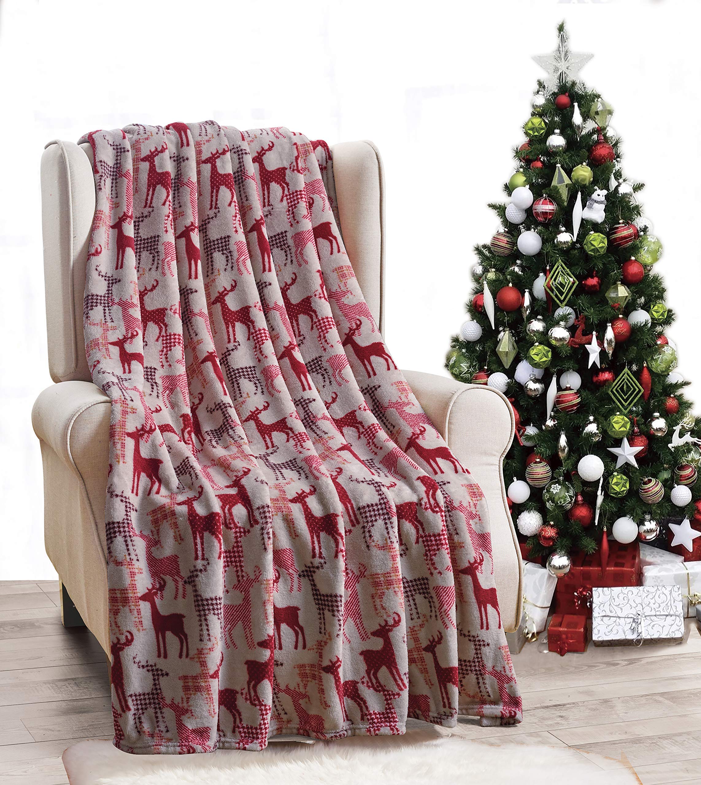 Decor & More Festive Holiday Microplush Throw Blanket (50" x 60") - Reindeer Silhouette