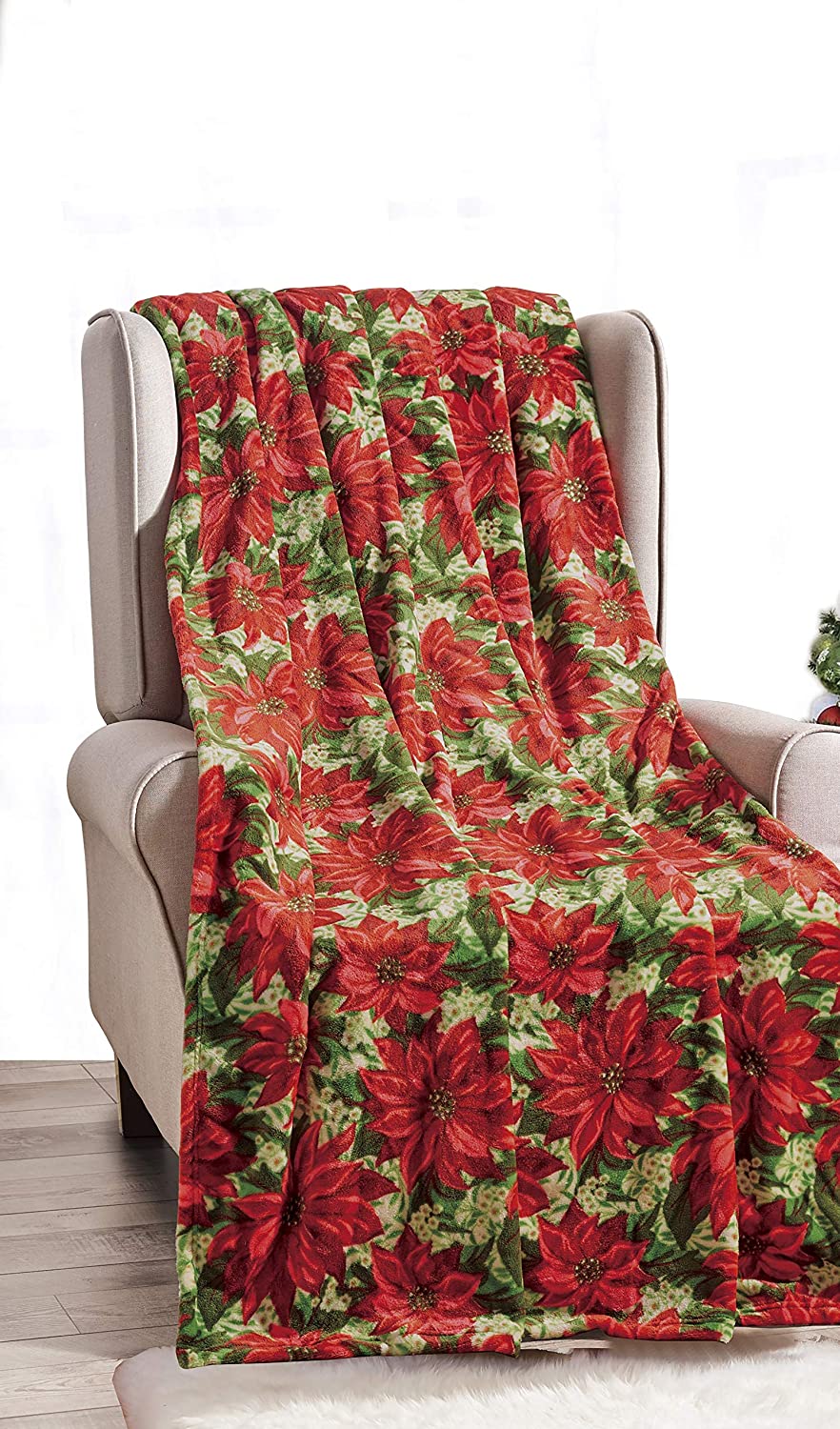 Decor & More Home Essentials Christmas Throw (50" x 60") - Poinsettia